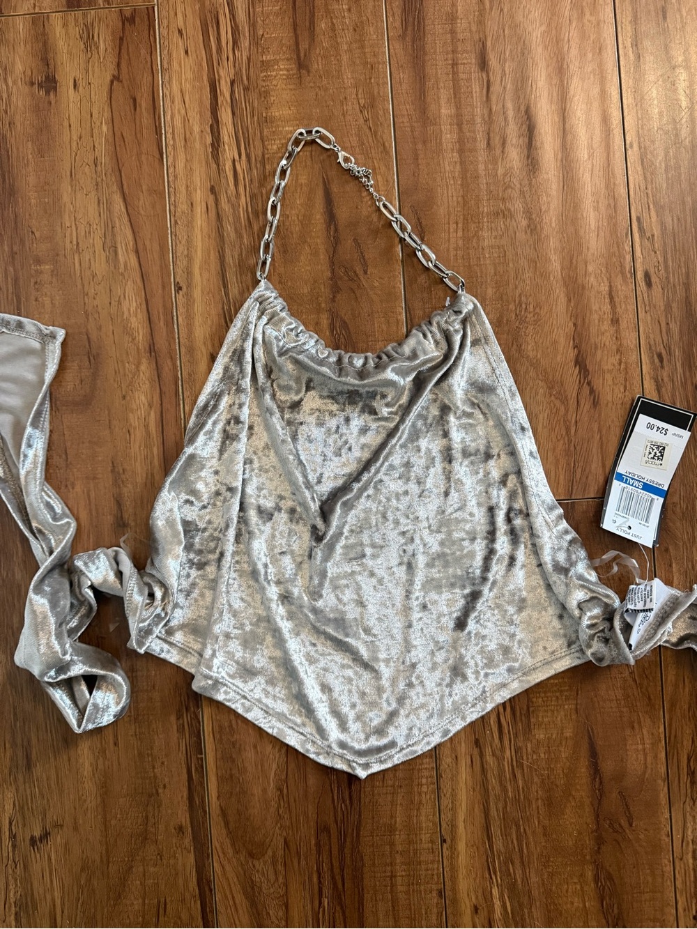 Macy's Silver Crushed Velvet Chain-Halter Camisole